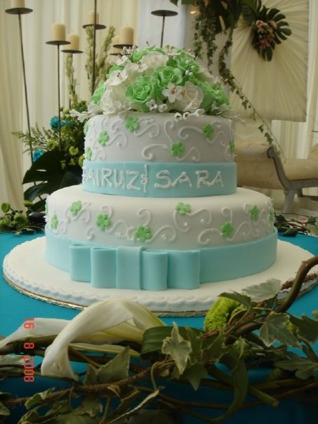 this was the cake at hubbie's reception with a mix of blue green